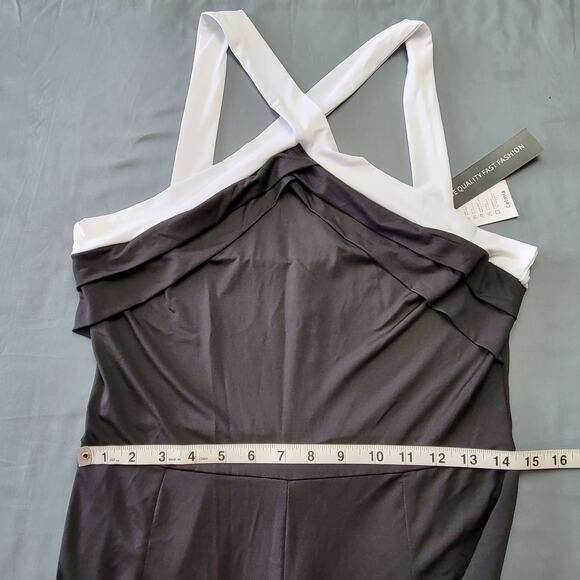 Celmia Collection Black White Pant Jumpsuit NEW Romper Stretch Womens Size L Zip - Picture 8 of 13